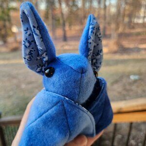 Blue Fleece Beanie Bat, Sweet Little Palm Sized Plushies.